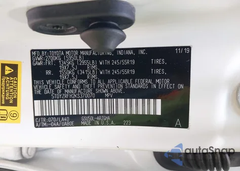 2019 Toyota Highlander Limited from USA, damaged, VIN 5TDYZRFH2KS370070